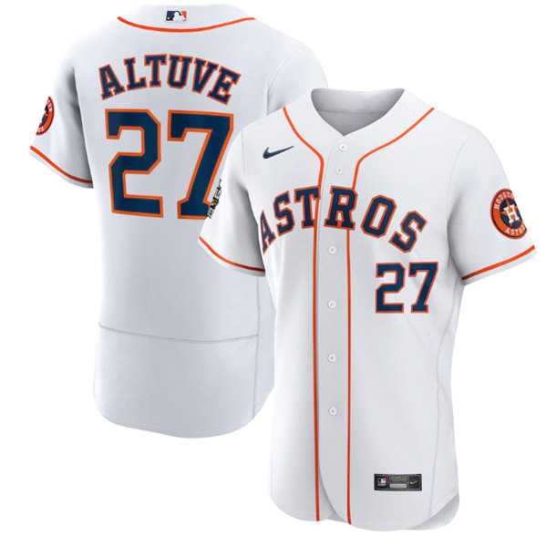 Mens Houston Astros #27 Jose Altuve White 2022 World Series Flex Base Stitched Baseball Jersey